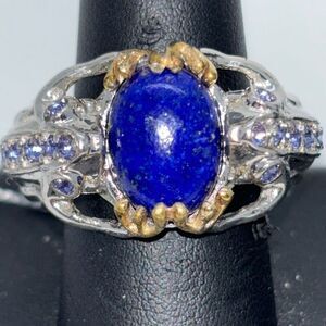 New Swarovski Lapis Lazuli ring Sz 9 Karis platinum bond silver crystals